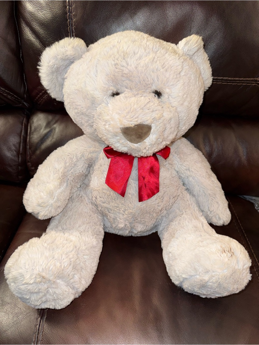 HugFun Gray Teddy Bear Plush Stuffed Animal Large Soft Toy Red Satin Bow